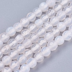 Natural Agate Round Beads Strand, Dyed, Faceted, Antique White, 4mm, Hole: 0.9mm(G-L084-4mm-14)