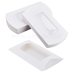 Paper Pillow Candy Boxes with Rectangle Visible Window, for Wedding Favors Baby Shower Birthday Party Supplies, White, Fold: 7.1x12.2x2cm(CON-WH0094-18A)