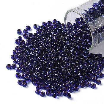 TOHO Round Seed Beads, Japanese Seed Beads, (743) Copper Lined Transparent Sapphire, 8/0, 3mm, Hole: 1mm, about 10000pcs/pound