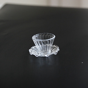 Glass Cup and Saucer Ornaments, Micro Landscape Dollhouse Accessories, Pretending Prop Decorationsu, Clear, 22x25mm