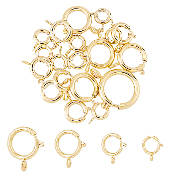 20Pcs 4 Sizes Eco-friendly Brass Spring Ring Clasps, Long-Lasting Plated, Real 24K Gold Plated, 9~21x7~17.5x2~2.5mm, Hole: 1.5~2.6mm, Inner Diameter: 3~11mm