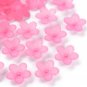 Frosted Acrylic Bead Caps, 5-Petal, Flower, Hot Pink, 19.5x20x5.5mm, Hole: 1.6mm, about 740pcs/500g