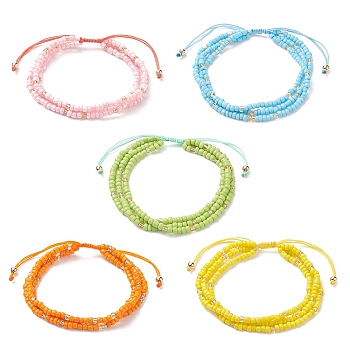 Glass Seed Braided Bead Bracelets, Triple Layer Multi-strand Bracelet for Women, Mixed Color, Inner Diameter: 2~3 inch(5~7.5cm)