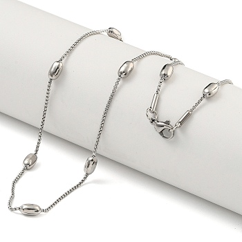 Non-Tarnish 304 Stainless Steel Box Chain Oval Link Necklaces, Stainless Steel Color, 19.80 inch(50.3cm)