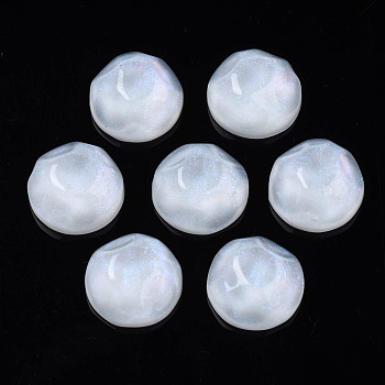 Transparent Resin Cabochons, Water Ripple Cabochons, with Glitter Powder, Half Round, Creamy White, 17.5x7.5~8mm