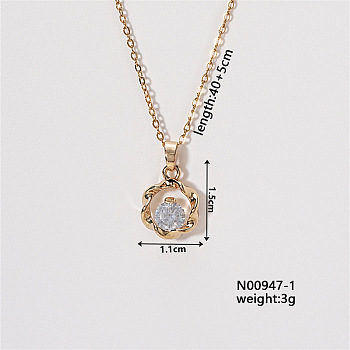 Chic Minimalist Flower Brass Micro Pave Cubic Zirconia Pendant Necklaces, Cable Chains Necklaces for Women, 15.75 inch(400mm)