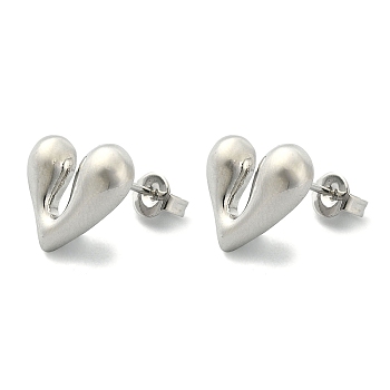 Rack Plating Brass Heart Stud Earrings for Women, Lead Free & Cadmium Free, Platinum, 11.5x12mm