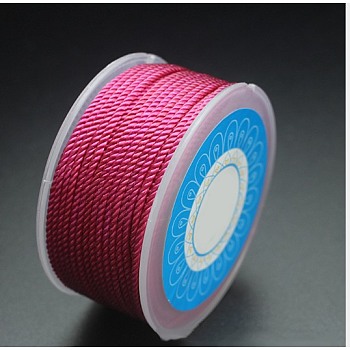 Round Nylon Cords, Milan Cords/Twisted Cords, Hot Pink, 2.5mm, about 10.93 yards(10m)/roll