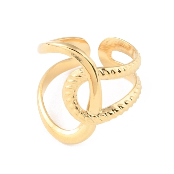 304 Stainless Steel Hollow Knot Open Cuff Rings, Real 14K Gold Plated, Inner Diameter: 17mm