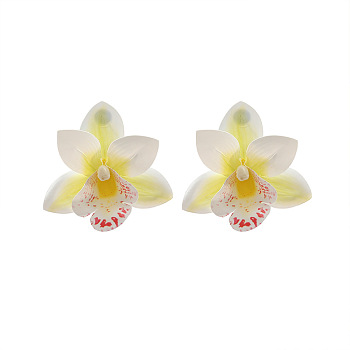 Orchid Flower Alloy Resin Stud Earrings, Cornsilk, 67x55mm