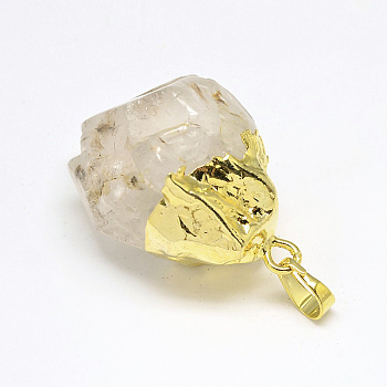 Natural Rutilated Quartz Pendants, with Golden Brass Findings, Nuggets, 42~65x26~30x21~30mm, Hole: 5x7mm