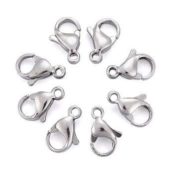 304 Stainless Steel Lobster Claw Clasps, Parrot Trigger Clasps, Manual Polishing, Size: about 7mm wide, 11mm long, 3.5mm thick, hole: 1.2mm