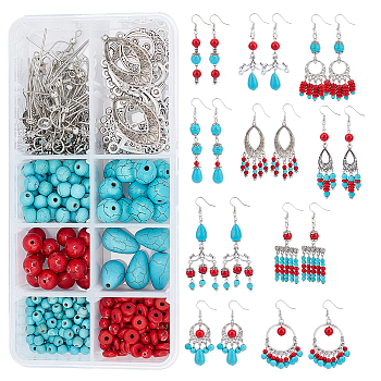 DIY Dangle Earring Making Kits, Including Synthetical Turquoise & Howlite Beads, Alloy Links & Pendants, Iron Eye Pin, Brass Bead Caps, Antique Silver & Platinum, 515pcs/box