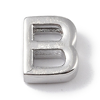 Brass Pendants, Letter Charms, Platinum, Letter B, 8.5x7x3mm, Hole: 1.5mm