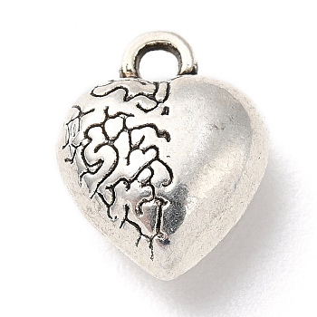 Tibetan Style Alloy Charms, Heart Charm, Antique Silver, 12x9.5x5mm, Hole: 1.6mm, about 316pcs/500g