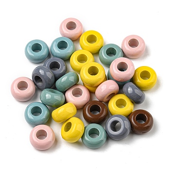 Opaque Acrylic European Beads, Large Hole Beads, Rondelle, Mixed Color, 14x7.5mm, Hole: 6mm
