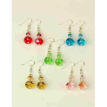 Dangle Glass Earrings, with Brass Earring Hooks, Mixed Color, 43mm