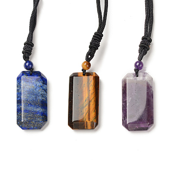 Natural Mixed Gemstone Rectangle Pendant Necklace with Nylon Cord for Women, 25.98~27.17 inch(66~69cm)
