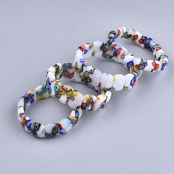 Handmade Millefiori Lampwork Stretch Bracelets, Rectangle, Mixed Color, 2 inch~2-1/8 inch(5~5.5cm)