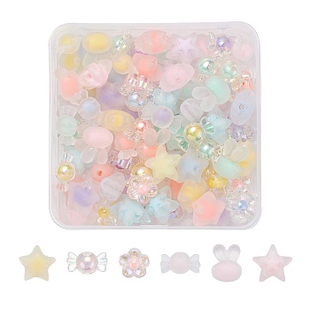 Transparent Acrylic Beads, Frosted, Bead in Bead, Candy & Flower & Star & Rabbit, Mixed Color, Mixed Color, 14x15x8.5mm, Hole: 2mm, ahout 70g/box