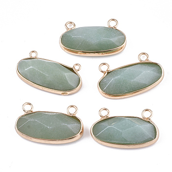 Natural Green Aventurine Pendants, with Brass Findings, Faceted, Oval, Golden, 14x24.5~25x5.5~6mm, Hole: 2.5mm