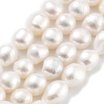 Natural Cultured Freshwater Pearl Beads Strands, Two Sides Polished, Grade 3A, Snow, 10~11mm, Hole: 0.7mm, about 17pcs/strand, 6.69~6.89 inch(17~17.5cm)