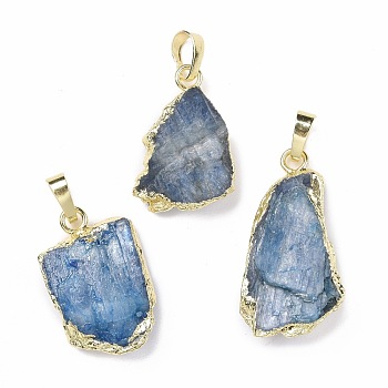 Natural Kyanite Pendants, with Eco-Friendly Brass, Lead Free & Cadmium Free, Golden, 23.5~35x15.5~18.5x4.5~8.5mm, Hole: 7X4.5mm
