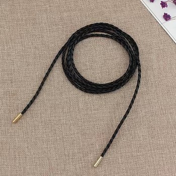1Pc Imitation Leather Braided Chain Belt, Alloy Column Beaded Waist Belt for Shirt Dress Overcoat, Golden, Black, 1600x5mm