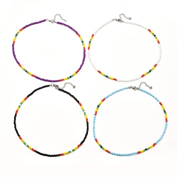 Glass Seed Beaded Necklaces, with 304 Stainless Steel Findings, Mixed Color, 15.94 inch(40.5cm) 