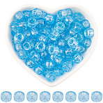 500Pcs Transparent Plastic Beads, with Glitter Powder, Barrel, Light Sky Blue, 9x6mm, Hole: 3.8mm(KY-SP0001-54F)