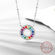 925 Sterling Silver Micro Pave Cubic Zirconia Pendant Necklaces, Donut, Colorful, 15.75 inch(40cm)(RX8630)