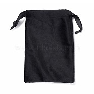 Velvet Jewelry Drawstring Bags, with Satin Ribbon, Rectangle, Black, 15x10x0.3cm(TP-D001-01B-02)