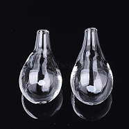 Handmade Blown Glass Bottles, for Glass Vial Pendants Making, Teardrop, Clear, 32.5~33.5x18~18.5mm, Half Hole: 3~3.5mm(X-BLOW-T001-27A)