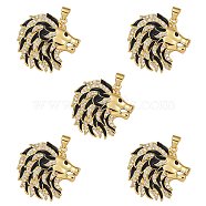 5Pcs Brass Micro Pave Clear Cubic Zirconia Pendants, with Black Enamel, Nickel Free, Wolf, Real 18K Gold Plated, 26.5x26x5mm, Hole: 3x5mm(ZIRC-SZ0003-20)