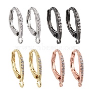 4 Pairs 4 Color Brass Micro Pave Clear Cubic Zirconia Leverback Earring Findings, with Loop, Mixed Color, 17x11x1.5mm, Hole: 1.5mm, 4 colors, 1pair/color, 4pairs/Box(ZIRC-ZZ0001-02)