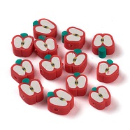 Handmade Polymer Clay Beads, Apple Slice, Red, 9.5~11x9~10x4.5~4.7mm, Hole: 1.6mm(X-CLAY-R069-01C-02)