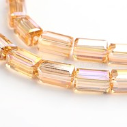 AB Color Plated Faceted Cuboid Electroplate Glass Beads Strands, Orange, 8x4x4mm, Hole: 1mm, about 50pcs/strand, 16 inch(EGLA-F109-A02)