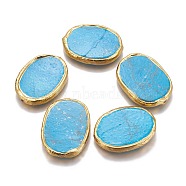 Synthetic Turquoise Beads, with Golden Plated Brass Findings, Oval, Dyed, 38~39x28~29x5mm, Hole: 0.8mm(KK-F802-02)