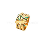 Golden Stainless Steel Rhinestone Wide Band Rings, Indicolite, US Size 7(17.3mm)(AG2526-3)