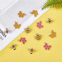20Pcs Bee Charms Pendant Bee Honeycomb Charms Enamel Insect Pendant for Jewelry Necklace Earring Making Crafts, Golden, 17.7x15.5mm, Hole: 1.5mm(JX414A)
