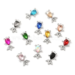 UV Plating Alloy Pendants, with Crystal Rhinestone and Glass, Platinum, Goldfish Charms, Mixed Color, 21.5x12.5x5mm, Hole: 1.6mm(ALRI-M020-05P)