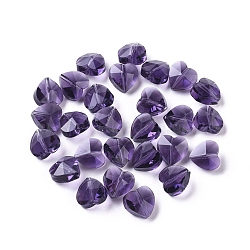 Transparent Glass Beads, Faceted, Heart, Purple, 10x10x7mm, Hole: 1~1.2mm(GLAA-K002-07A-05)