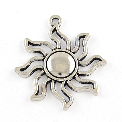 Tibetan Style Alloy Solar Eclipse Pendants, Cadmium Free & Lead Free, Sun, Antique Silver, 34x31x3mm, Hole: 2mm(X-TIBEP-R304-004AS-LF)