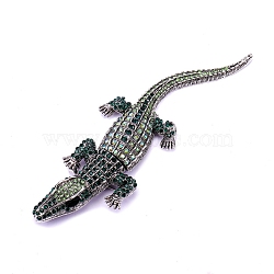 Alloy Rhinestones Alligator Brooches, Crocodile Brooches, Platinum, Emerald, 143x44.5mm(JEWB-S022-07B)