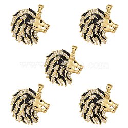 5Pcs Brass Micro Pave Clear Cubic Zirconia Pendants, with Black Enamel, Nickel Free, Wolf, Real 18K Gold Plated, 26.5x26x5mm, Hole: 3x5mm(ZIRC-SZ0003-20)