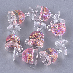 Resin Cup Pendants, with Gold Foil, Wine Glass, Pearl Pink, 18~18.5x15x12mm, Hole: 2.5mm(X-CRES-S359-10D)