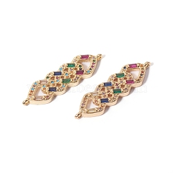 Brass Micro Pave Cubic Zirconia Links connectors, Rhombus, Colorful, Golden, 9.5x34x3mm, Hole: 1.2mm(ZIRC-L090-007G)