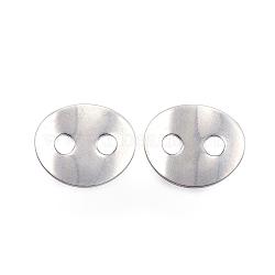 2-Hole 201 Stainless Steel Sewing Buttons, Flat Oval, Stainless Steel Color, 14x12mm, Hole: 3mm(STAS-F040-36-P)