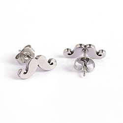 Mustache 304 Stainless Steel Ear Studs, Hypoallergenic Earrings, Stainless Steel Color, 5.5x13mm, Pin: 0.7mm(X-EJEW-F0075-044P)