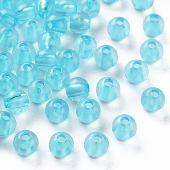 Transparent Acrylic Beads, Round, Deep Sky Blue, 6x5mm, Hole: 1.8mm, about 440pcs/50g